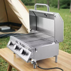 Barbecue de table à gaz VEVOR, barbecue portable au propane à 3 brûleurs en acier inoxydable, avec thermomètre intégré, couvercle résistant aux intempéries, 22 500 BTU au total, argent