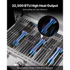 Barbecue de table à gaz VEVOR, barbecue portable au propane à 3 brûleurs en acier inoxydable, avec thermomètre intégré, couvercle résistant aux intempéries, 22 500 BTU au total, argent