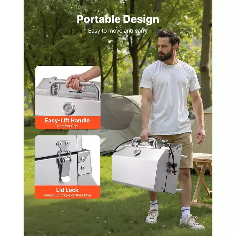 Barbecue de table à gaz VEVOR, barbecue portable au propane à 3 brûleurs en acier inoxydable, avec thermomètre intégré, couvercle résistant aux intempéries, 22 500 BTU au total, argent