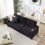 83 Corduroy Three-Seat Sofa with Cup Holders, Plush Modern Cloud Couch for Living Rooms, Compact Apartments, and Office Spaces-Panipeachy