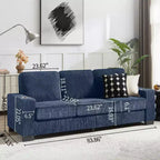 83 Corduroy Three-Seat Sofa with Cup Holders, Plush Modern Cloud Couch for Living Rooms, Compact Apartments, and Office Spaces-Panipeachy