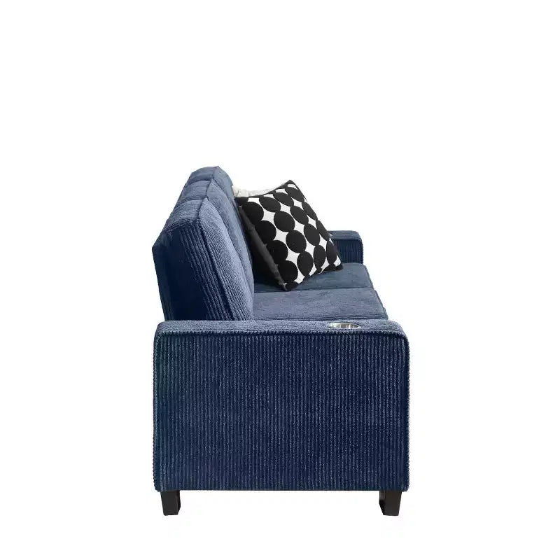 83 Corduroy Three-Seat Sofa with Cup Holders, Plush Modern Cloud Couch for Living Rooms, Compact Apartments, and Office Spaces-Panipeachy