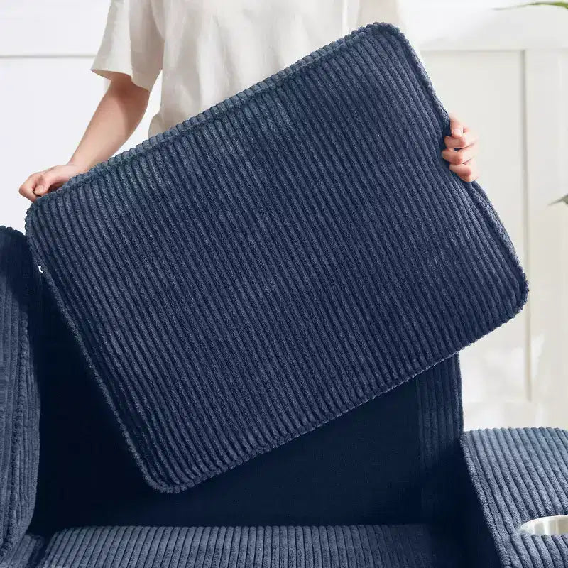 83 Corduroy Three-Seat Sofa with Cup Holders, Plush Modern Cloud Couch for Living Rooms, Compact Apartments, and Office Spaces-Panipeachy