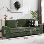 83 Corduroy Three-Seat Sofa with Cup Holders, Plush Modern Cloud Couch for Living Rooms, Compact Apartments, and Office Spaces-Panipeachy