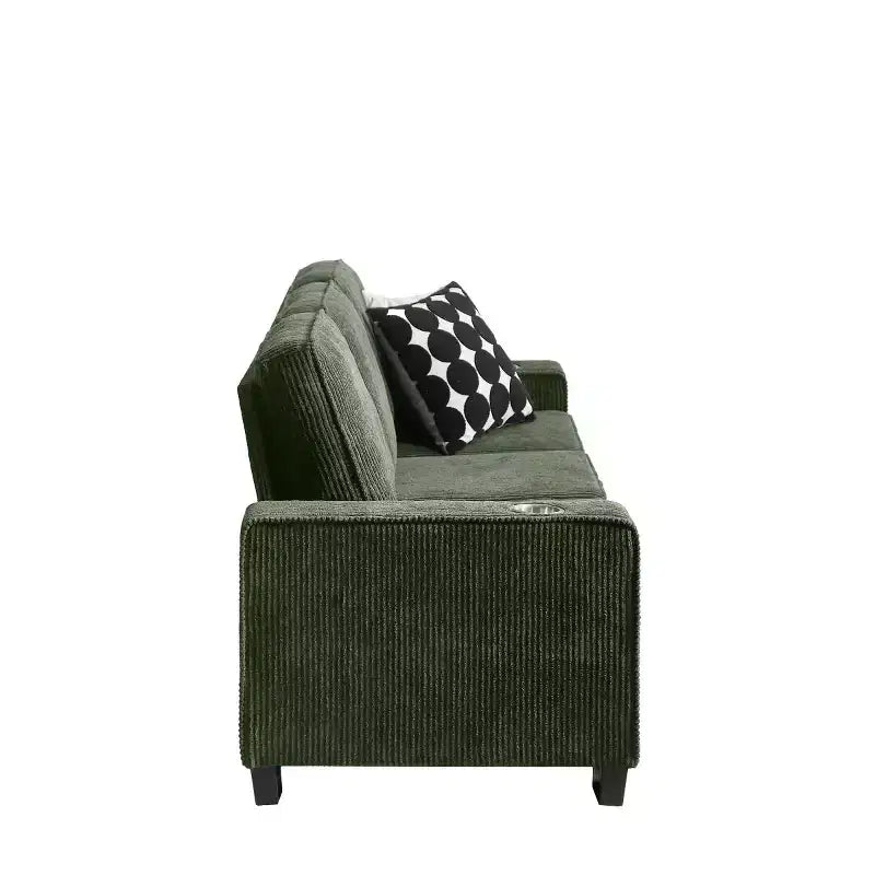 83 Corduroy Three-Seat Sofa with Cup Holders, Plush Modern Cloud Couch for Living Rooms, Compact Apartments, and Office Spaces-Panipeachy