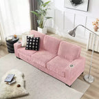 83 Corduroy Three-Seat Sofa with Cup Holders, Plush Modern Cloud Couch for Living Rooms, Compact Apartments, and Office Spaces-Panipeachy