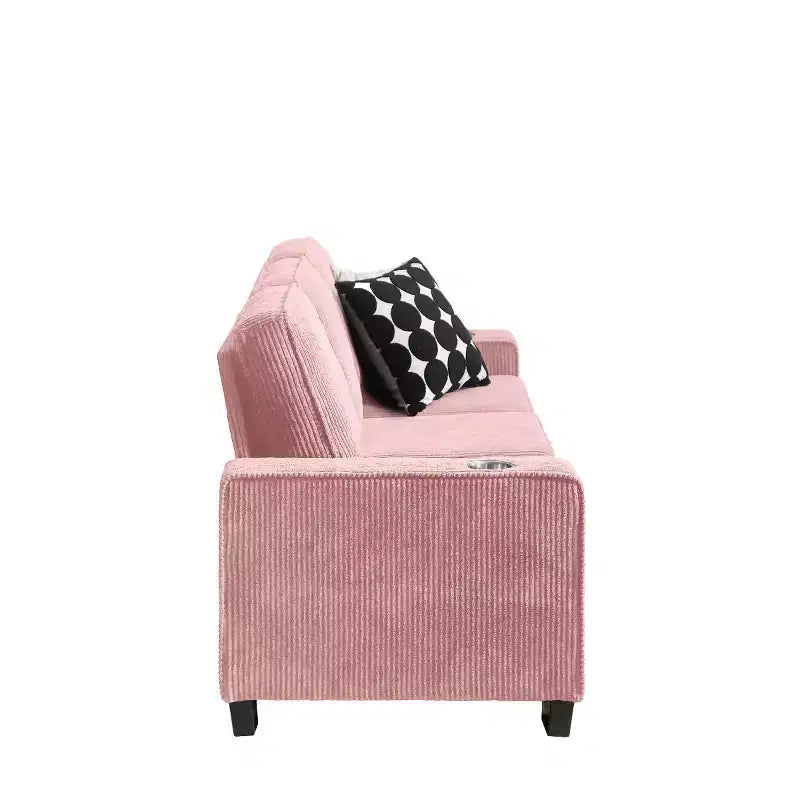 83 Corduroy Three-Seat Sofa with Cup Holders, Plush Modern Cloud Couch for Living Rooms, Compact Apartments, and Office Spaces-Panipeachy