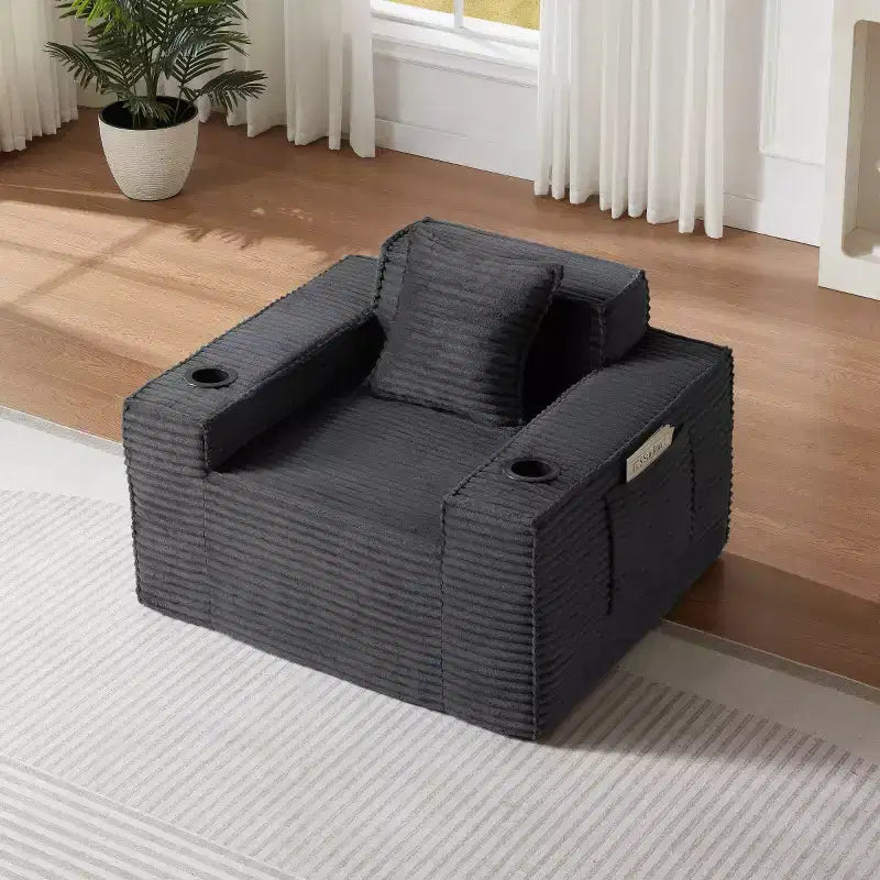 Modern Corduroy Single-Seat Sofa with Cup Holder, Comfy Deep Seat Chair for Compact Living Rooms, Apartments, and Offices-Panipeachy
