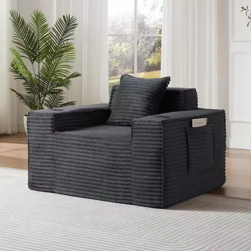 Modern Corduroy Single-Seat Sofa with Cup Holder, Comfy Deep Seat Chair for Compact Living Rooms, Apartments, and Offices-Panipeachy