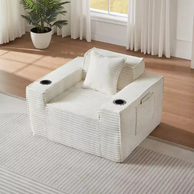 Modern Corduroy Single-Seat Sofa with Cup Holder, Comfy Deep Seat Chair for Compact Living Rooms, Apartments, and Offices-Panipeachy
