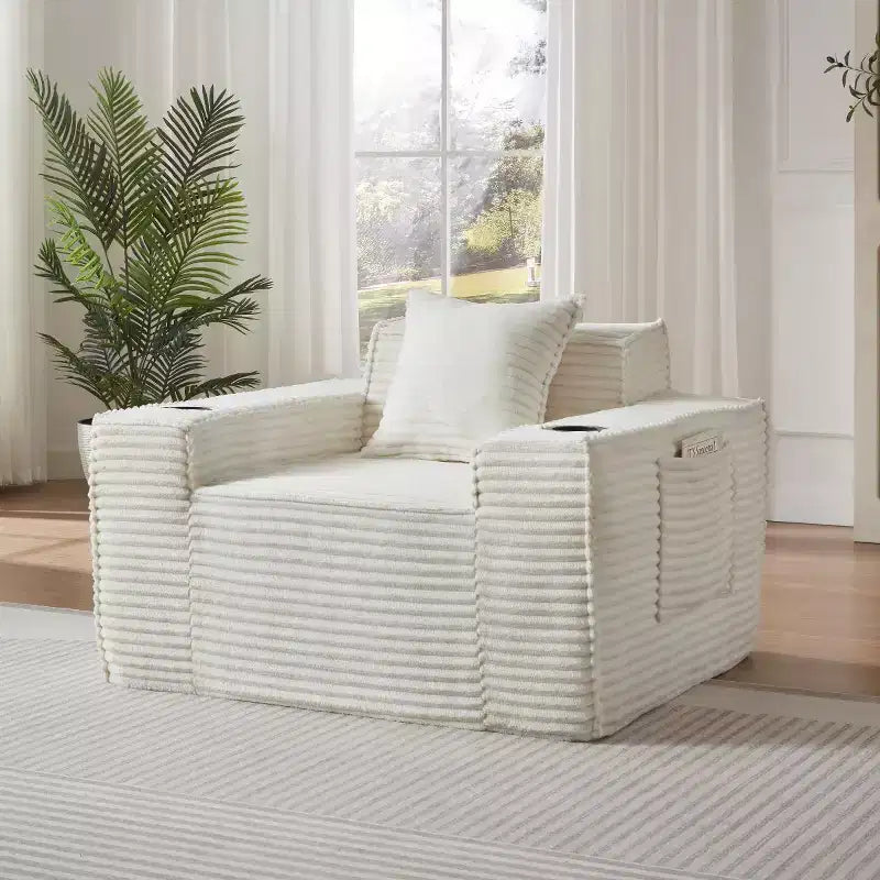 Modern Corduroy Single-Seat Sofa with Cup Holder, Comfy Deep Seat Chair for Compact Living Rooms, Apartments, and Offices-Panipeachy