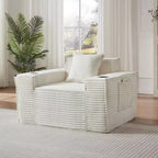 Modern Corduroy Single-Seat Sofa with Cup Holder, Comfy Deep Seat Chair for Compact Living Rooms, Apartments, and Offices-Panipeachy