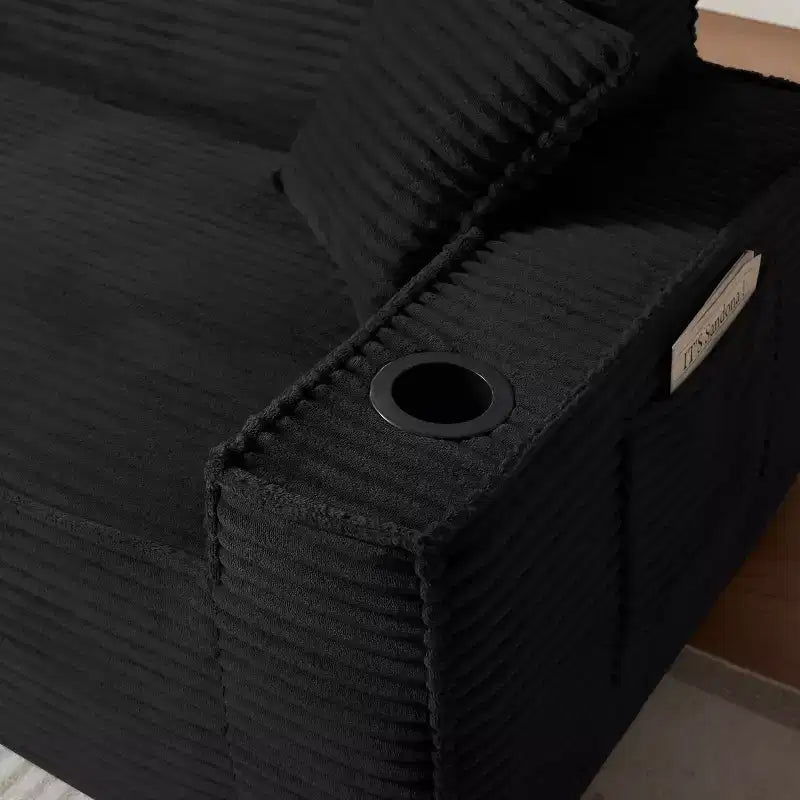 Modern Corduroy Single-Seat Sofa with Cup Holder, Comfy Deep Seat Chair for Compact Living Rooms, Apartments, and Offices-Panipeachy