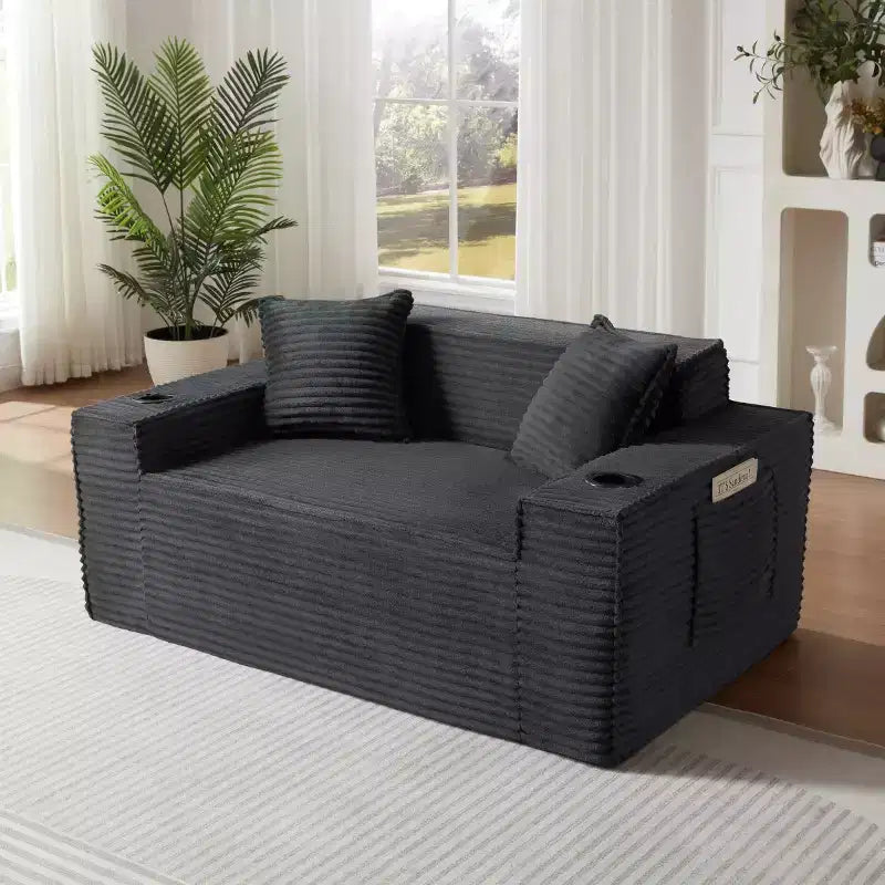 Canapé Loveseat Moderne en Velours Côtelé avec Porte-gobelets, Canapé Nuage Confortable à Assise Profonde, Canapés Sans Structure pour Salons, Appartements et Bureaux-Panipeachy