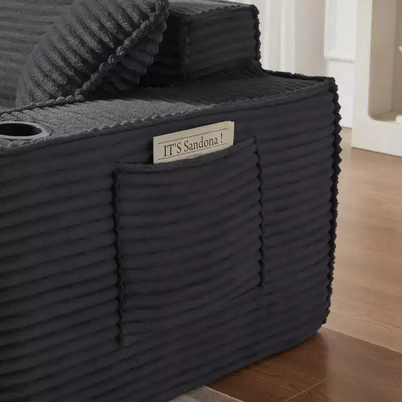 Canapé Loveseat Moderne en Velours Côtelé avec Porte-gobelets, Canapé Nuage Confortable à Assise Profonde, Canapés Sans Structure pour Salons, Appartements et Bureaux-Panipeachy
