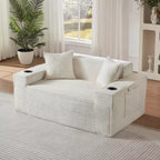 Canapé Loveseat Moderne en Velours Côtelé avec Porte-gobelets, Canapé Nuage Confortable à Assise Profonde, Canapés Sans Structure pour Salons, Appartements et Bureaux-Panipeachy