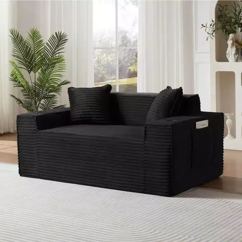 Canapé Loveseat Moderne en Velours Côtelé avec Porte-gobelets, Canapé Nuage Confortable à Assise Profonde, Canapés Sans Structure pour Salons, Appartements et Bureaux-Panipeachy