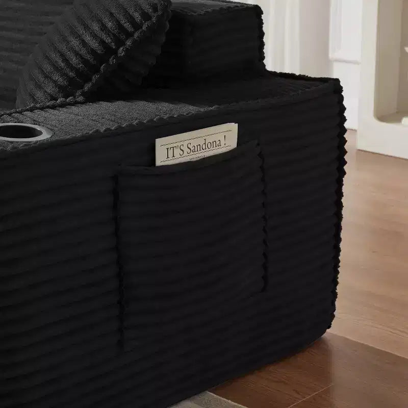 Canapé Loveseat Moderne en Velours Côtelé avec Porte-gobelets, Canapé Nuage Confortable à Assise Profonde, Canapés Sans Structure pour Salons, Appartements et Bureaux-Panipeachy