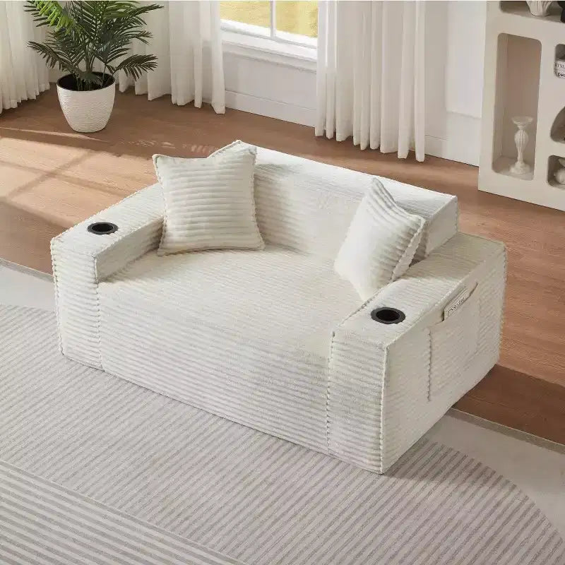 Modern Corduroy Loveseat Sofa with Cup Holders, Comfy Deep Seat Cloud Sofa, Boneless Couches for Living Rooms, Apartments, and Offices-Panipeachy
