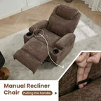 Fauteuil inclinable massant et chauffant, pivotant à 360° avec – Siège surdimensionné en lin de 53 cm de large – Porte-gobelets, poche latérale
