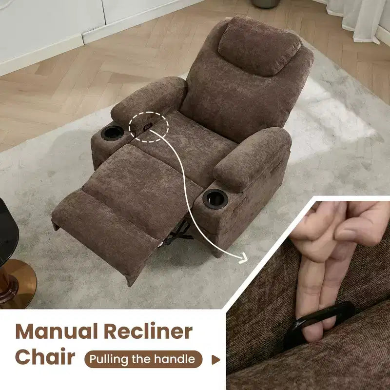 Fauteuil inclinable massant et chauffant, pivotant à 360° avec – Siège surdimensionné en lin de 53 cm de large – Porte-gobelets, poche latérale