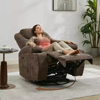 Fauteuil inclinable massant et chauffant, pivotant à 360° avec – Siège surdimensionné en lin de 53 cm de large – Porte-gobelets, poche latérale
