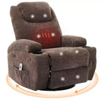 Fauteuil inclinable massant et chauffant, pivotant à 360° avec – Siège surdimensionné en lin de 53 cm de large – Porte-gobelets, poche latérale