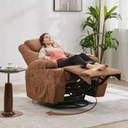 Fauteuil inclinable massant et chauffant, pivotant à 360° avec – Siège surdimensionné en lin de 53 cm de large – Porte-gobelets, poche latérale