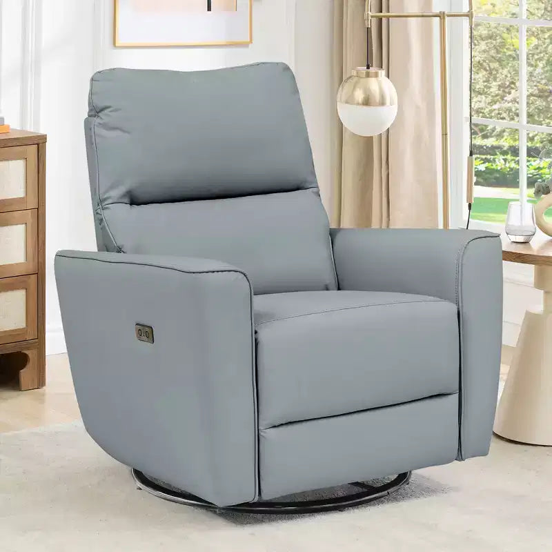 Fauteuil relax pivotant - canapé individuel en similicuir avec accoudoirs incurvés, repose-pieds réglable et dossier rembourré, idéal pour le salon ou la chambre de bébé.