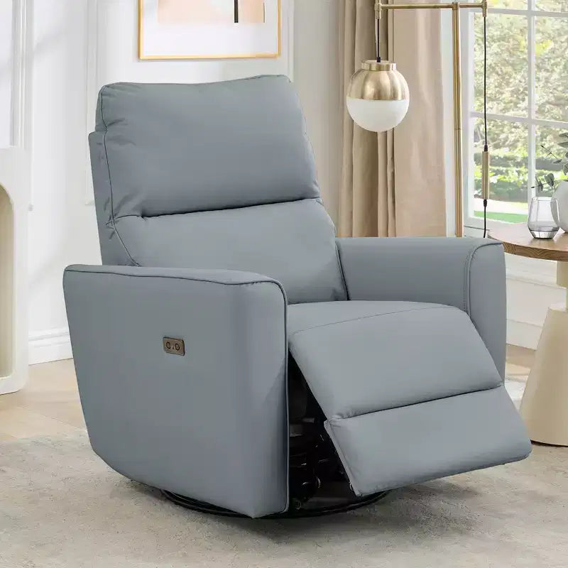 Fauteuil relax pivotant - canapé individuel en similicuir avec accoudoirs incurvés, repose-pieds réglable et dossier rembourré, idéal pour le salon ou la chambre de bébé.