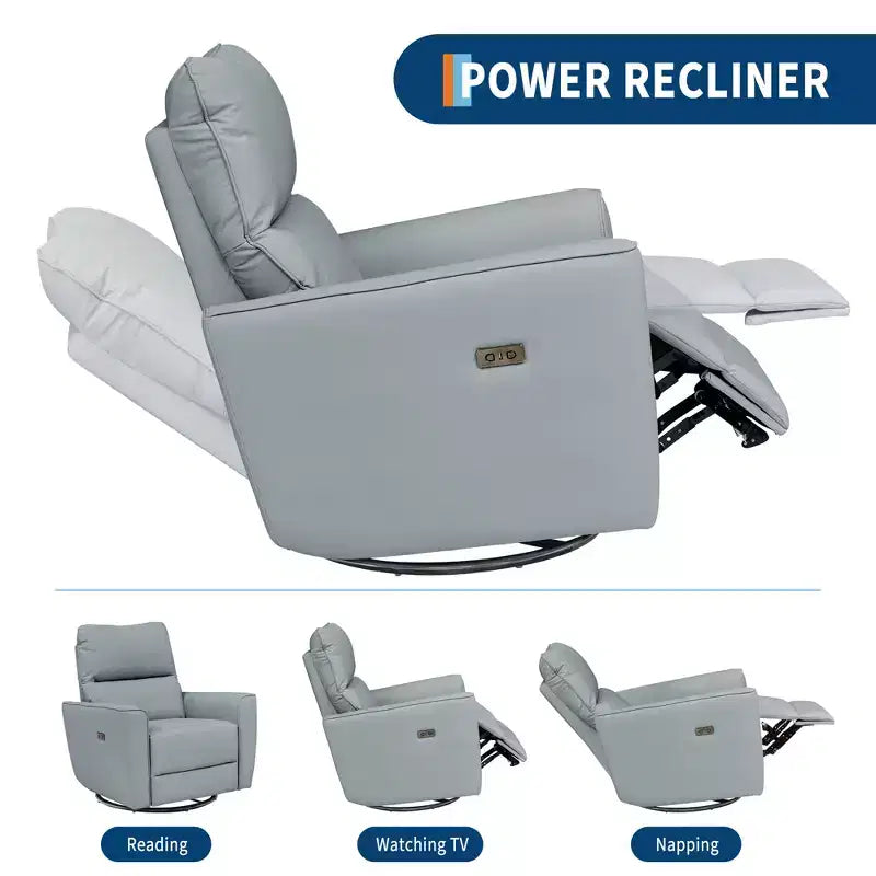 Fauteuil relax pivotant - canapé individuel en similicuir avec accoudoirs incurvés, repose-pieds réglable et dossier rembourré, idéal pour le salon ou la chambre de bébé.