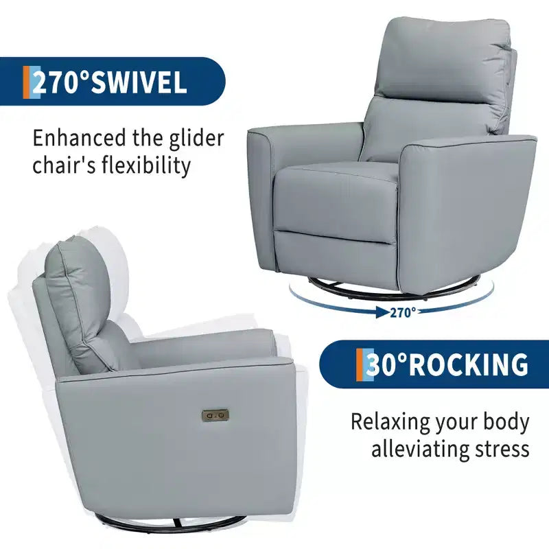 Fauteuil relax pivotant - canapé individuel en similicuir avec accoudoirs incurvés, repose-pieds réglable et dossier rembourré, idéal pour le salon ou la chambre de bébé.