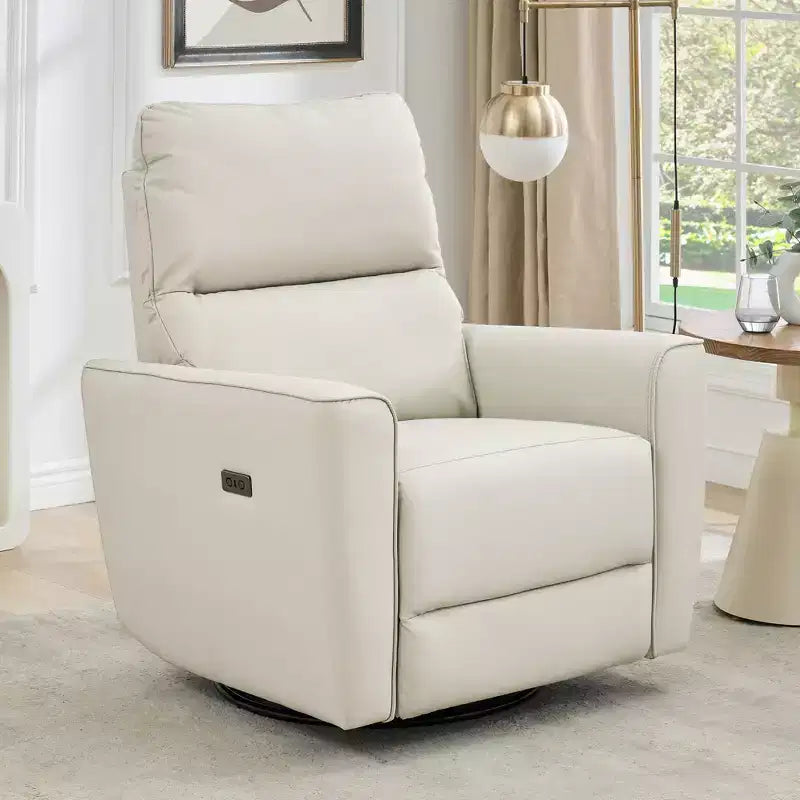 Fauteuil relax pivotant - canapé individuel en similicuir avec accoudoirs incurvés, repose-pieds réglable et dossier rembourré, idéal pour le salon ou la chambre de bébé.