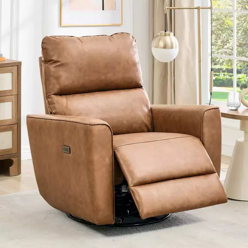Fauteuil relax pivotant - canapé individuel en similicuir avec accoudoirs incurvés, repose-pieds réglable et dossier rembourré, idéal pour le salon ou la chambre de bébé.