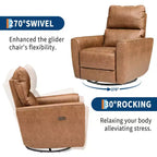 Fauteuil relax pivotant - canapé individuel en similicuir avec accoudoirs incurvés, repose-pieds réglable et dossier rembourré, idéal pour le salon ou la chambre de bébé.