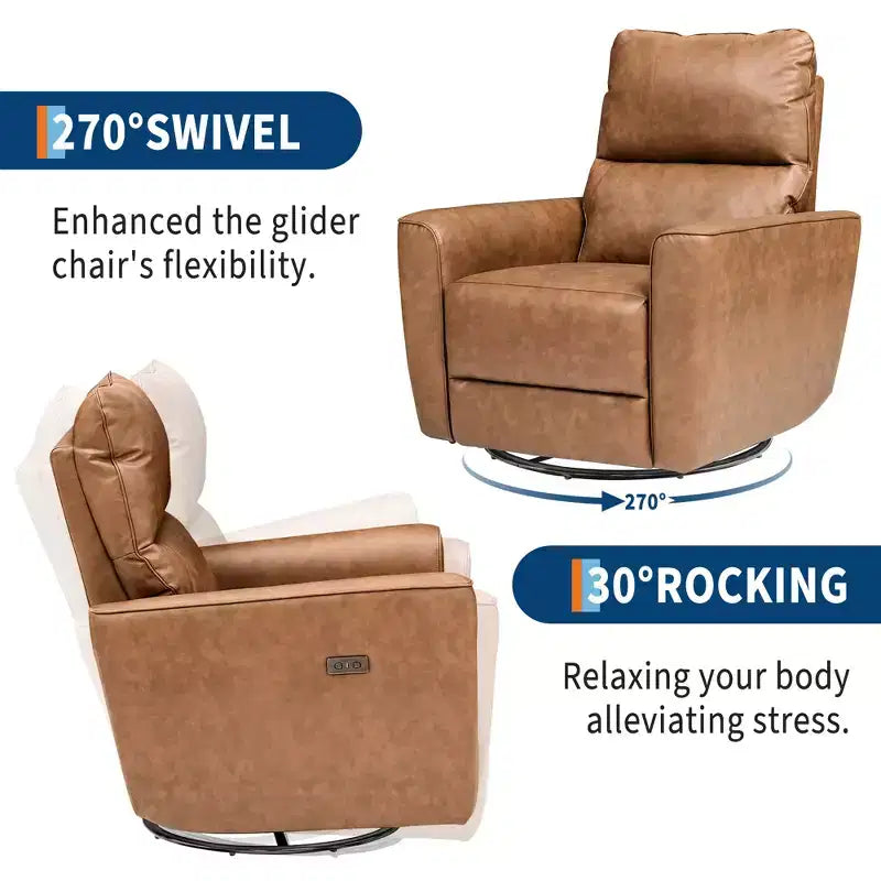 Fauteuil relax pivotant - canapé individuel en similicuir avec accoudoirs incurvés, repose-pieds réglable et dossier rembourré, idéal pour le salon ou la chambre de bébé.