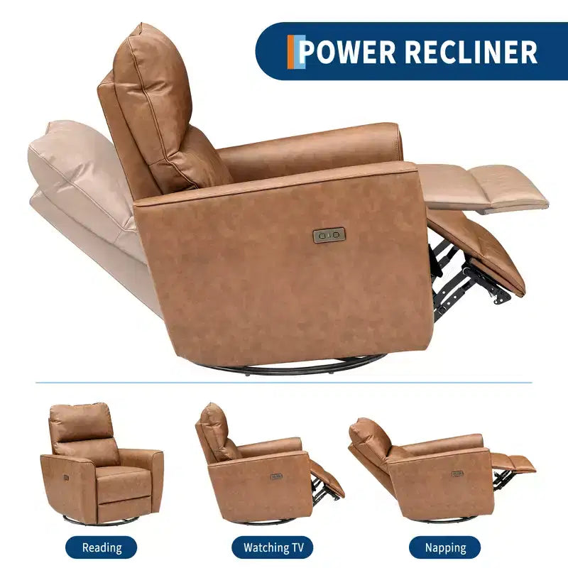 Fauteuil relax pivotant - canapé individuel en similicuir avec accoudoirs incurvés, repose-pieds réglable et dossier rembourré, idéal pour le salon ou la chambre de bébé.