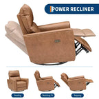 Fauteuil relax pivotant - canapé individuel en similicuir avec accoudoirs incurvés, repose-pieds réglable et dossier rembourré, idéal pour le salon ou la chambre de bébé.