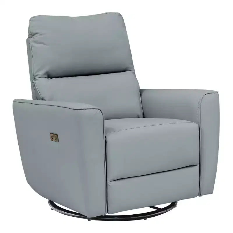 Swiveling rocking chair - faux leather single sofa with curved armrests, adjustable footrest, and padded backrest, suitable for living room, nursery.