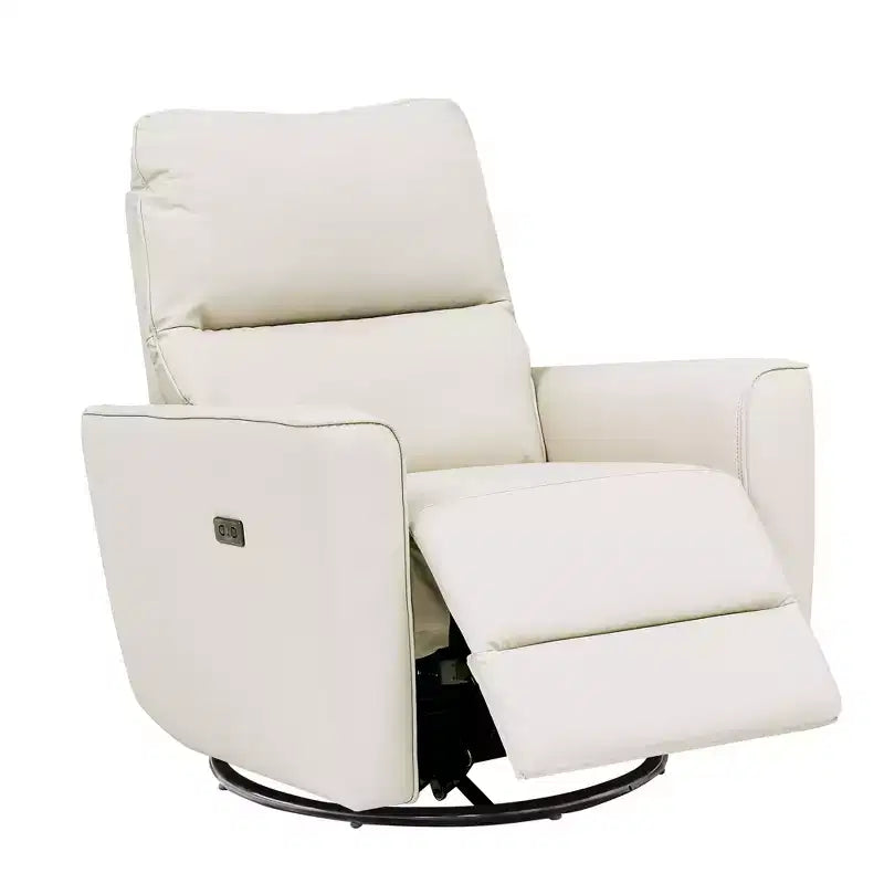 Swiveling rocking chair - faux leather single sofa with curved armrests, adjustable footrest, and padded backrest, suitable for living room, nursery.