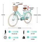 NAYSAYE 24 Inch Girls Cruiser Bike Speed Hybrid City Bicycle for Youth 7-10+ Years Old with Wicker Basket & Rear Rack, Kids Cycle Bikes