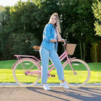 NAYSAYE 24 Inch Girls Cruiser Bike Speed Hybrid City Bicycle for Youth 7-10+ Years Old with Wicker Basket & Rear Rack, Kids Cycle Bikes