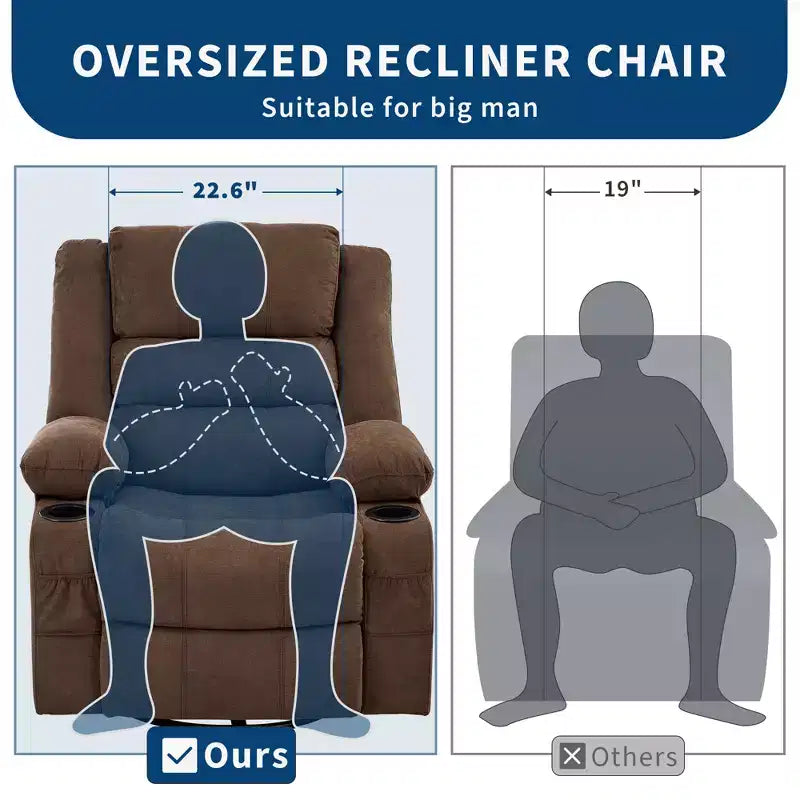 Fauteuil inclinable, pivotant à 360°, avec fonction balancelle et 3 positions manuelles pour adulte, 2 porte-gobelets et 4 poches, idéal pour la chambre d'enfant, le salon, la chambre à coucher ou le bureau.