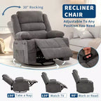 Fauteuil inclinable, pivotant à 360°, avec fonction balancelle et 3 positions manuelles pour adulte, 2 porte-gobelets et 4 poches, idéal pour la chambre d'enfant, le salon, la chambre à coucher ou le bureau.