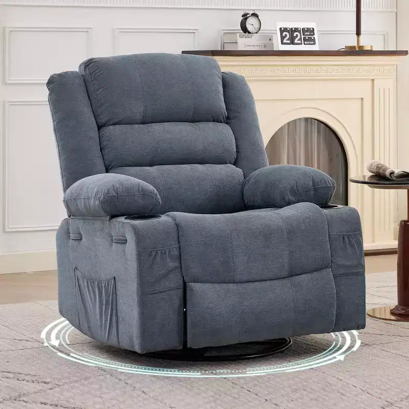 Fauteuil inclinable, pivotant à 360°, avec fonction balancelle et 3 positions manuelles pour adulte, 2 porte-gobelets et 4 poches, idéal pour la chambre d'enfant, le salon, la chambre à coucher ou le bureau.