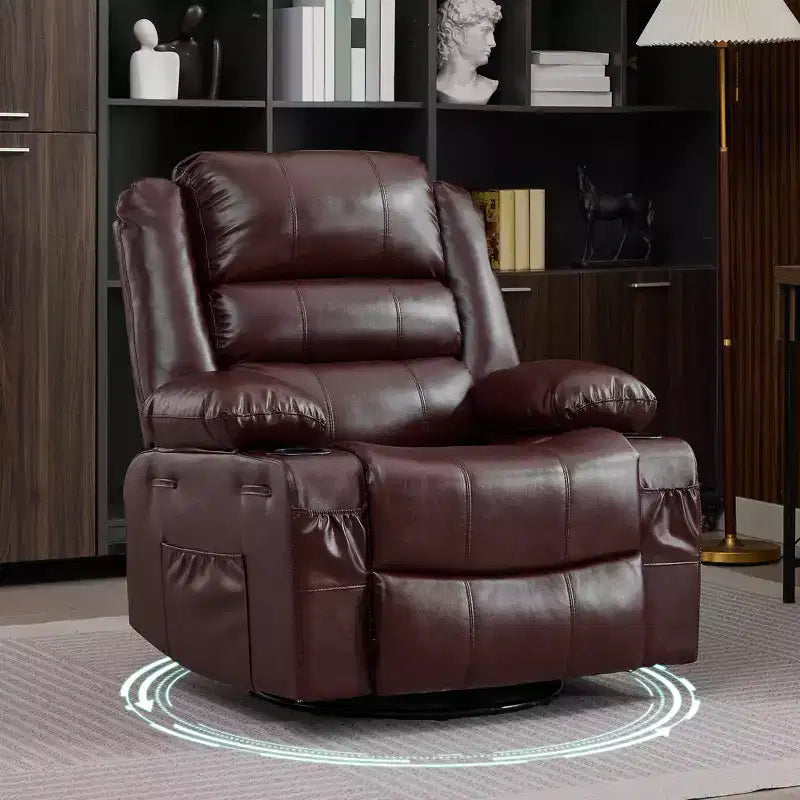 Fauteuil inclinable, pivotant à 360°, avec fonction balancelle et 3 positions manuelles pour adulte, 2 porte-gobelets et 4 poches, idéal pour la chambre d'enfant, le salon, la chambre à coucher ou le bureau.