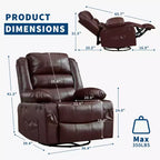 Fauteuil inclinable, pivotant à 360°, avec fonction balancelle et 3 positions manuelles pour adulte, 2 porte-gobelets et 4 poches, idéal pour la chambre d'enfant, le salon, la chambre à coucher ou le bureau.