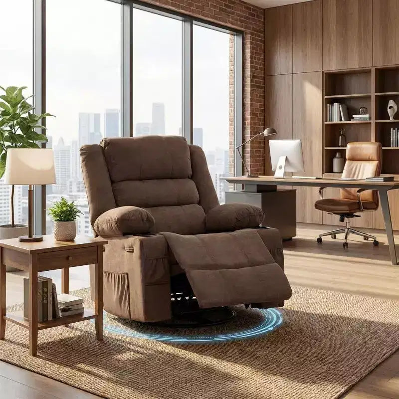Fauteuil inclinable, pivotant à 360°, avec fonction balancelle et 3 positions manuelles pour adulte, 2 porte-gobelets et 4 poches, idéal pour la chambre d'enfant, le salon, la chambre à coucher ou le bureau.
