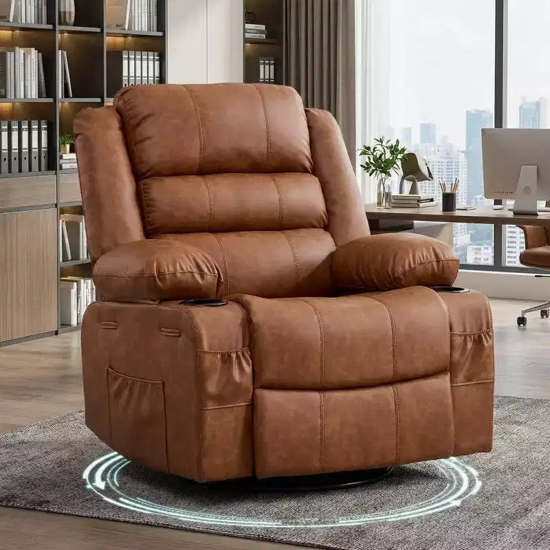 Fauteuil inclinable, pivotant à 360°, avec fonction balancelle et 3 positions manuelles pour adulte, 2 porte-gobelets et 4 poches, idéal pour la chambre d'enfant, le salon, la chambre à coucher ou le bureau.
