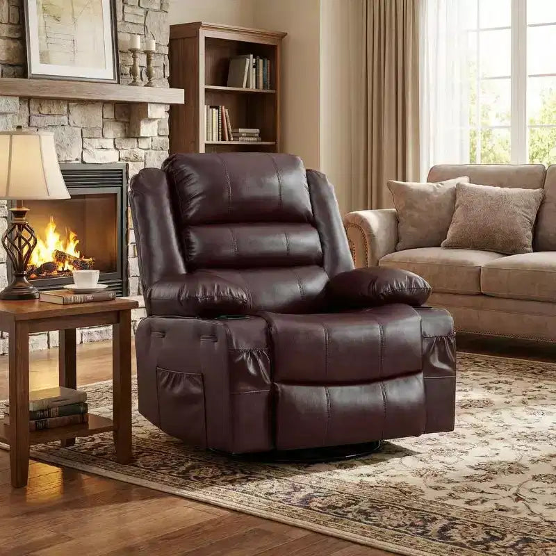Fauteuil inclinable, pivotant à 360°, avec fonction balancelle et 3 positions manuelles pour adulte, 2 porte-gobelets et 4 poches, idéal pour la chambre d'enfant, le salon, la chambre à coucher ou le bureau.